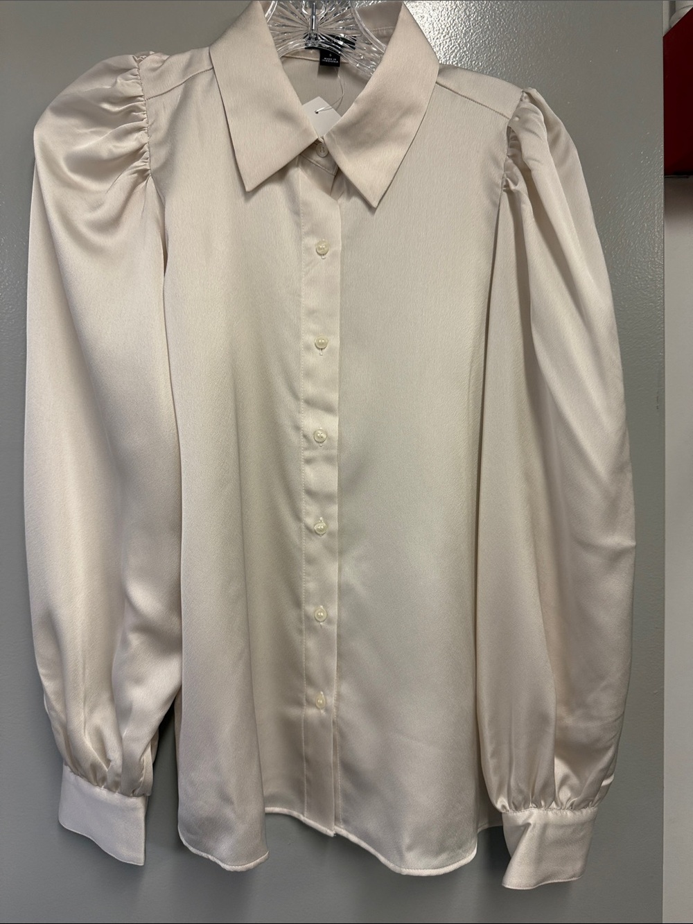 Ann Taylor Cream Puff-Sleeve Button-Down Blouse